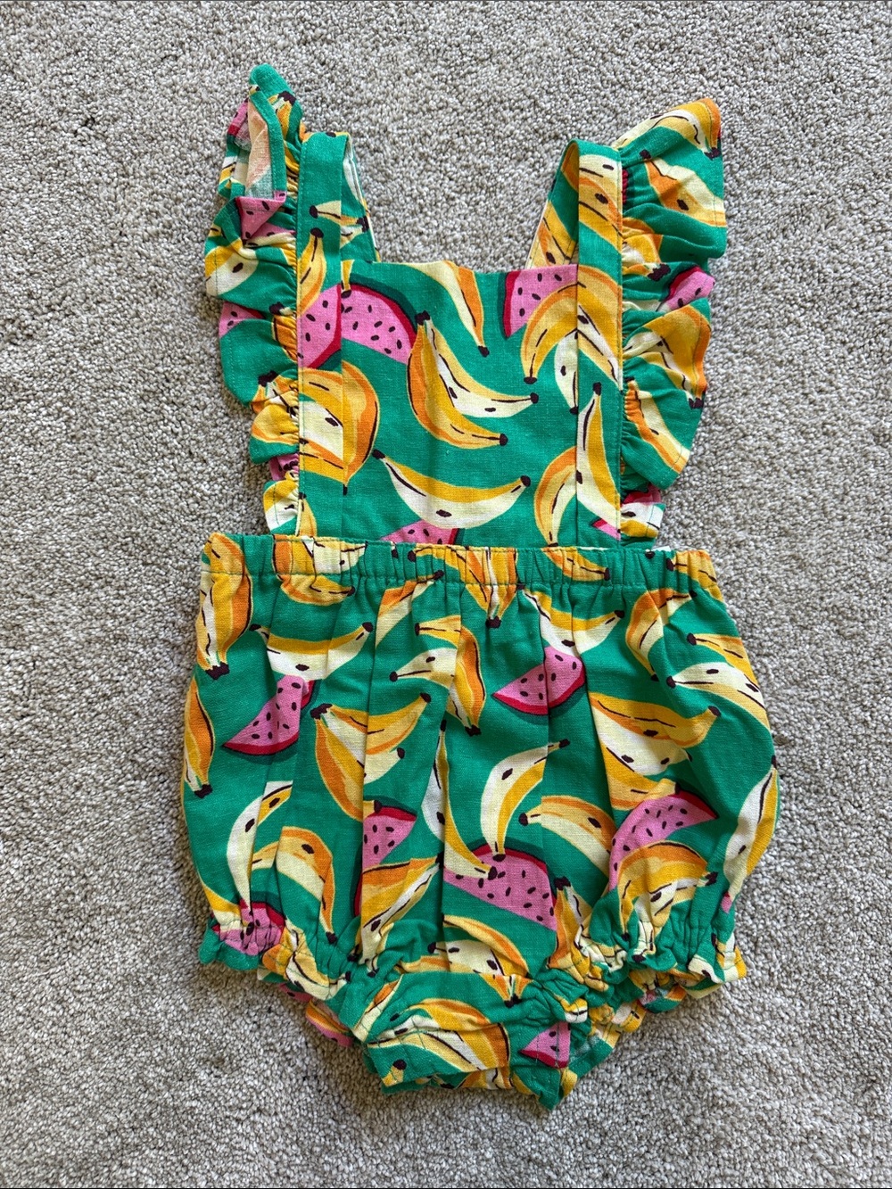 Old Navy Green Fruit-Print Ruffle Romper - Bananas & Watermelon